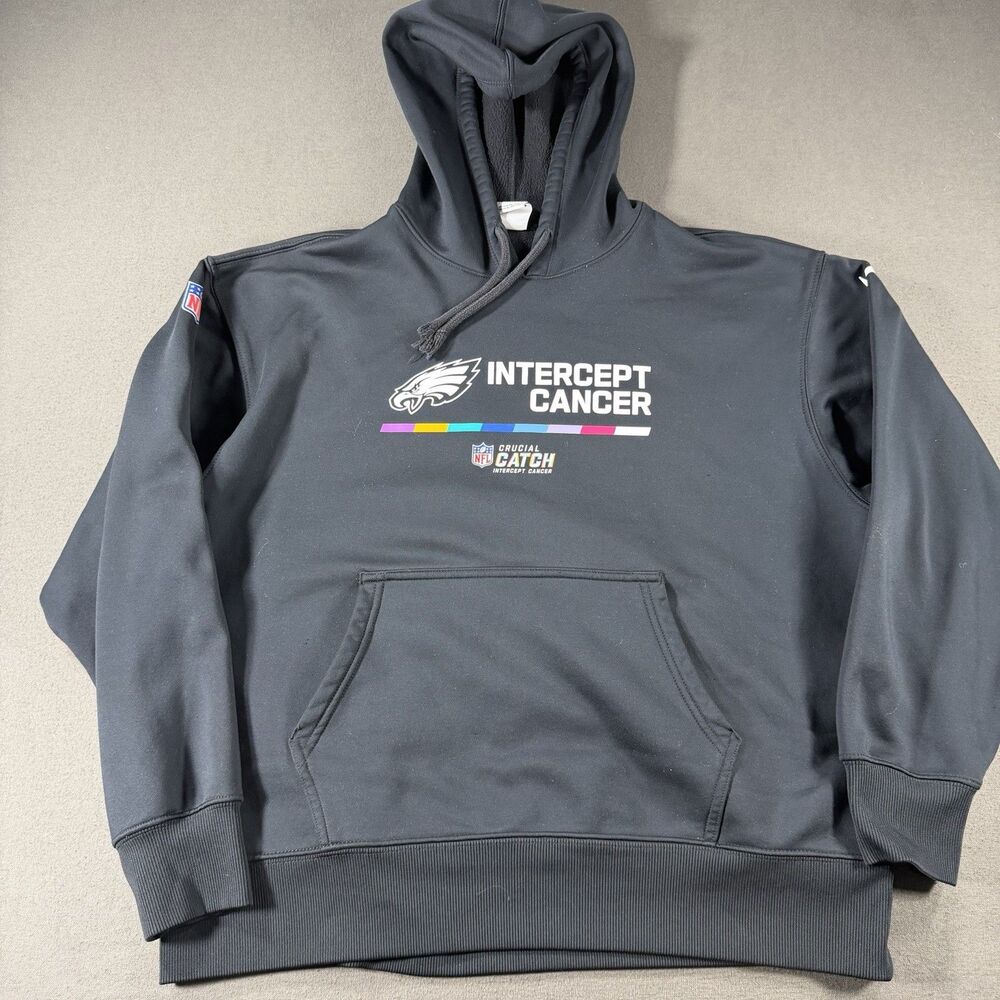Philadelphia Eagles Crucial Catch Hoodie Mens Small Intercept Cancer Nike Black
